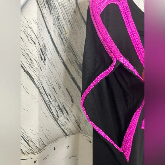 Pitusa Gaia Kaftan Black Pink Trim OS - Picture 5 of 10